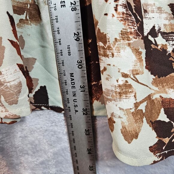 Catherines Womens 4X Brown Leaf Print Pleated Blouse Crochet Neck bell sleeves - Picture 6 of 15